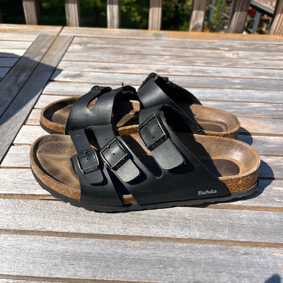 Birkenstock Betula Black Leather Buckle Sandals - Picture 1 of 12